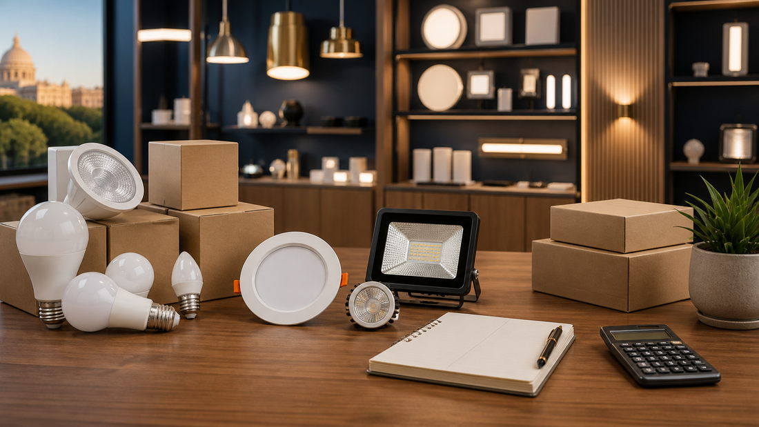 LED bulbs, downlight and flood light arranged for an Indian lighting business planning guide