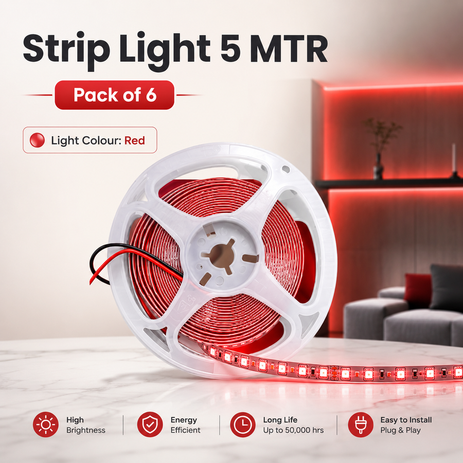 VK LED Strip Light 5 Meter | Red, Blue, Green, Warm White & White | Copper Wire | Pack of 6