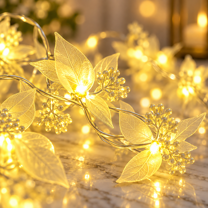 VK LED Leaf Fairy Decorative Light | Warm White | 10 × 12 ft