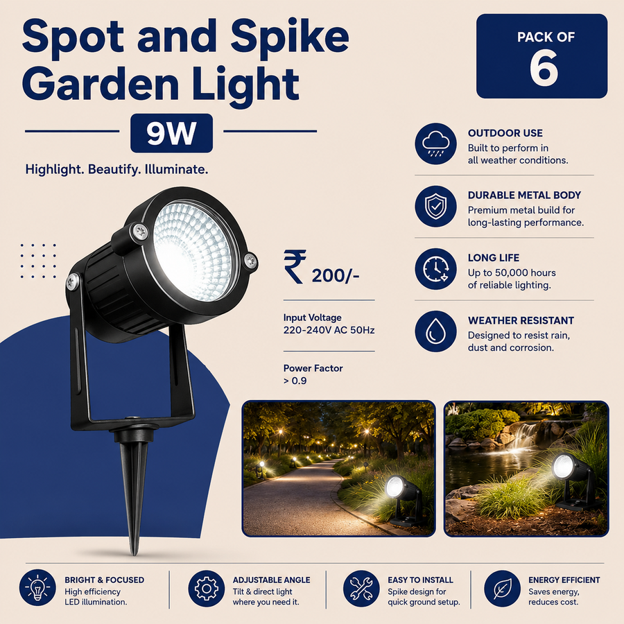VK LED Spot & Spike Garden Light | 9W, 12W & 15W | Outdoor Landscape Light | White & Warm White