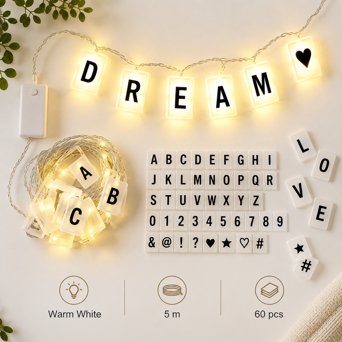 VK LED Letter String Light | Warm White Decorative Light | 5 Meter