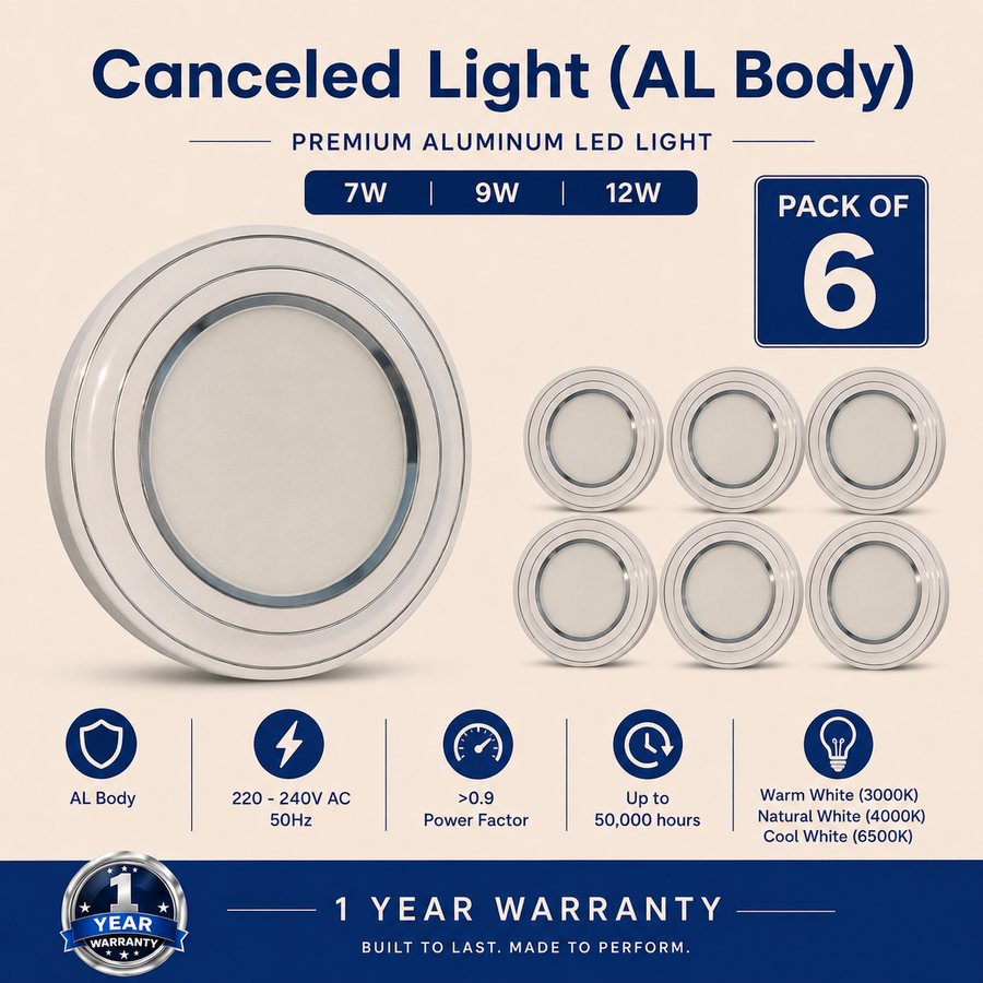 VK LED Concealed Light | Aluminium Body | 7W, 9W & 12W | Recessed Ceiling Light | 3000K & 6500K