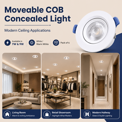 VK LED Moveable COB Concealed Light | 7W & 9W | White & Warm White | Pack of 6