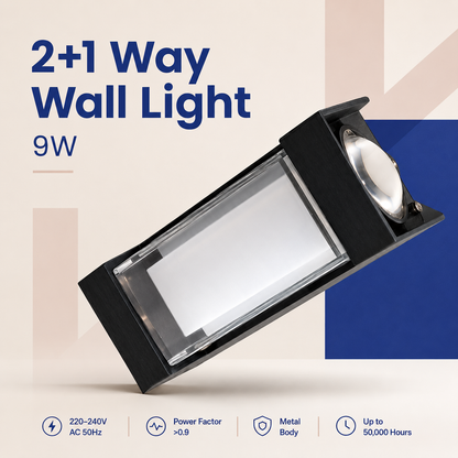 VK LED 2+1 Way Wall Light | 9W Warm White | Outdoor Decorative Wall Lamp | Pack of 6