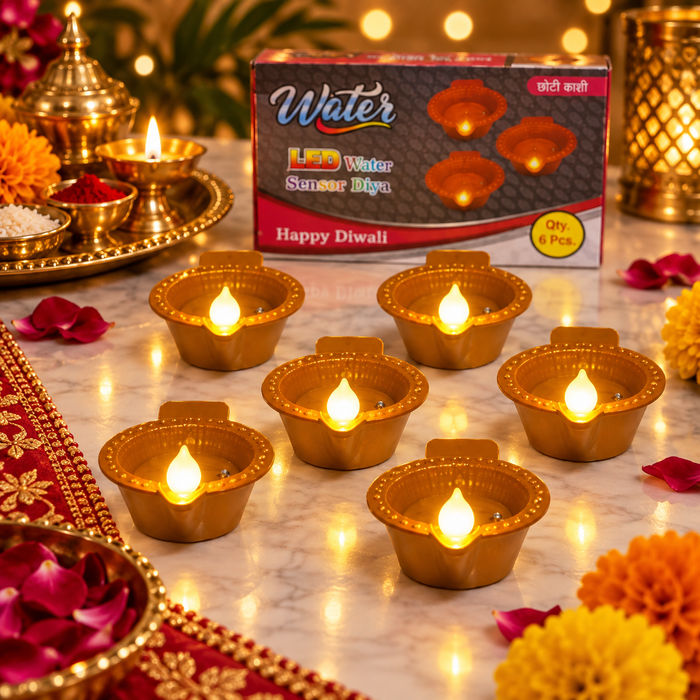 VK LED Water Sensor Diya | Warm White LED Decorative Diya | Pack of 4 PCS