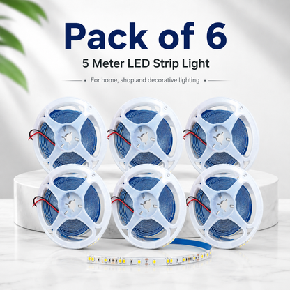 VK LED Strip Light 5 Meter | Red, Blue, Green, Warm White & White | Copper Wire | Pack of 6