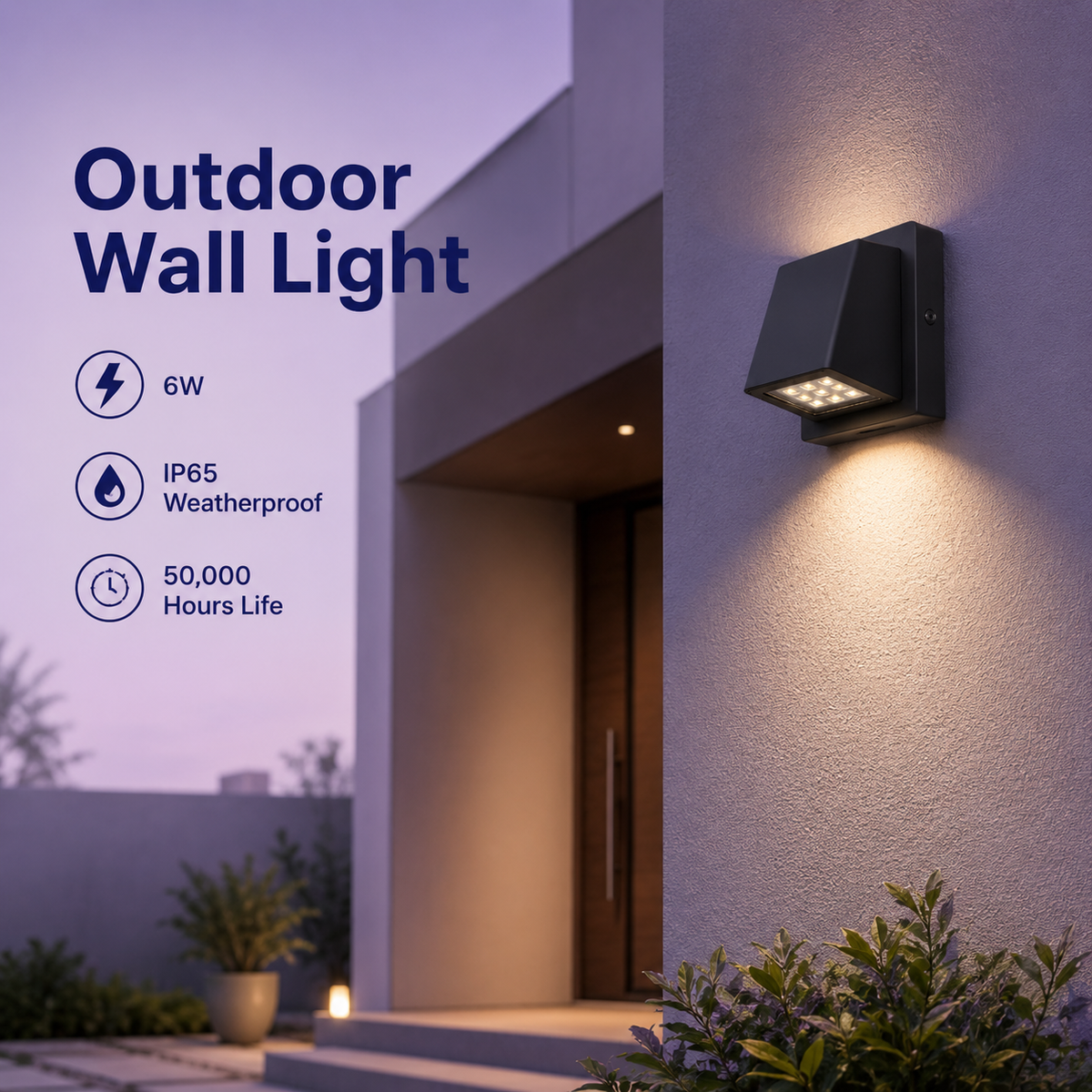 VK LED 6W Outdoor Wall Light | Gold Metal Body | Warm White 3000K | Pack of 2