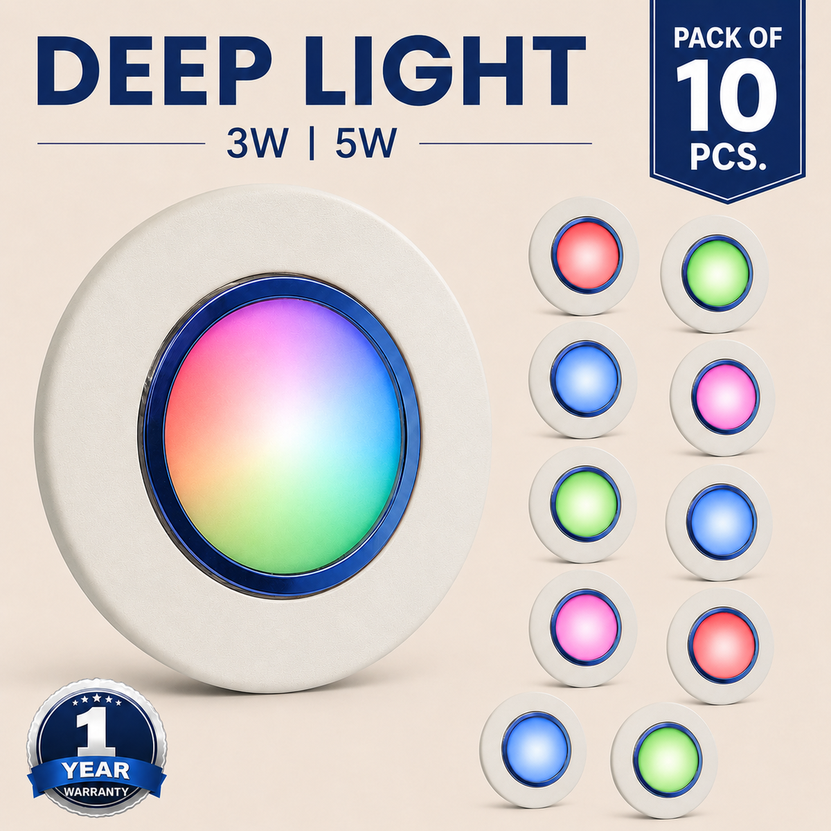 VK LED Deep Light | 3W & 5W | Pack of 10 PCS | Multiple Colour Options | 1 Year Warranty