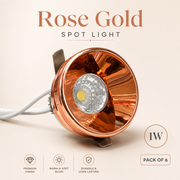 VK LED Rose Gold Spot Light (Makkhe) | 1W, 3W | White & Warm White | Pack of 6
