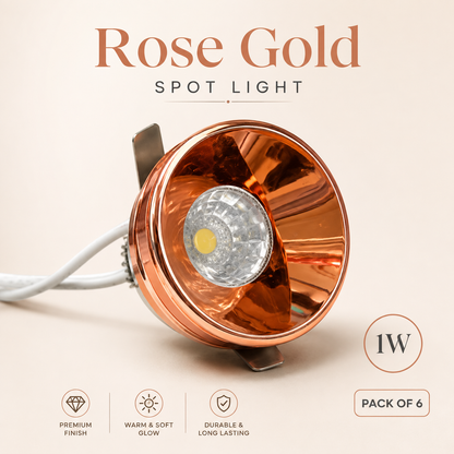 VK LED Rose Gold Spot Light (Makkhe) | 1W, 3W | White & Warm White | Pack of 6