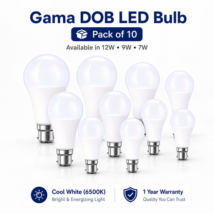 VK LED Gama DOB LED Bulb | 7W, 9W & 12W | Cool White 6500K | B22 Base | Pack of 10