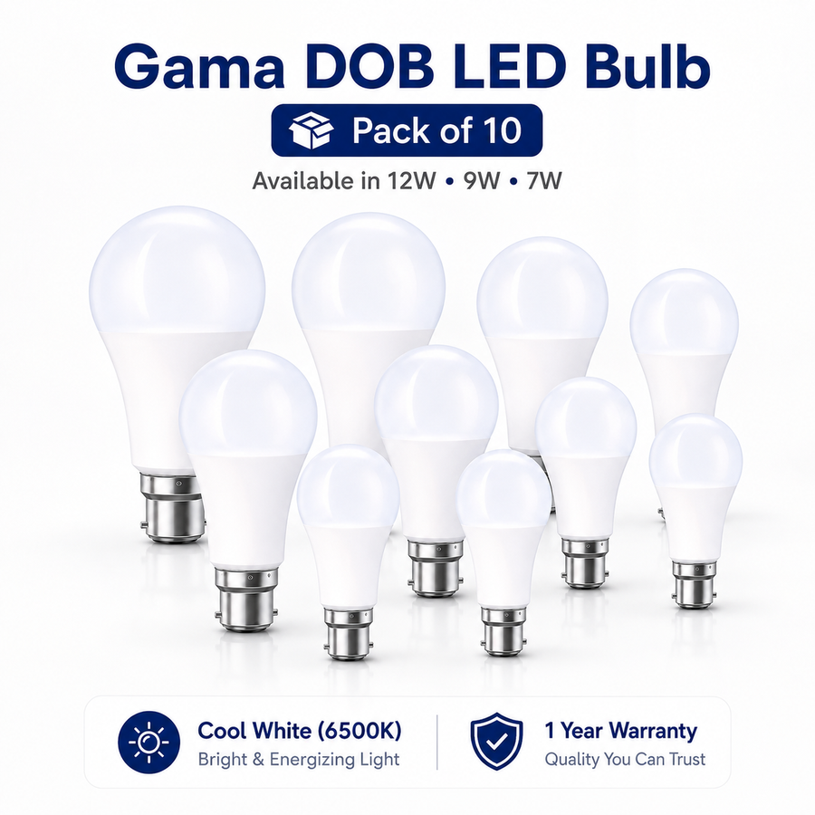 VK LED Gama DOB LED Bulb | 7W, 9W & 12W | Cool White 6500K | B22 Base | Pack of 10