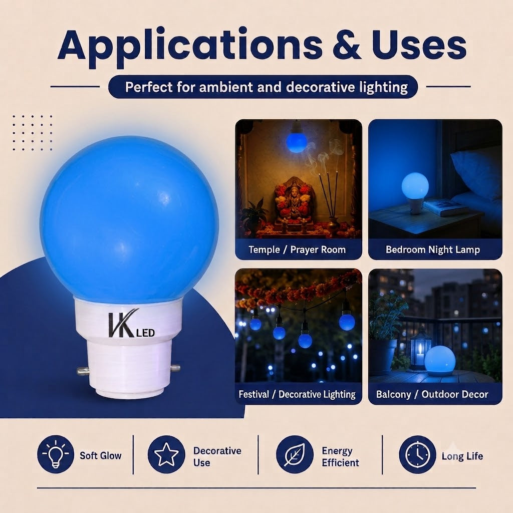 VK LED 0.5W Night Bulb | B22 Decorative LED Bulb | 6 Colours | Pack of 36