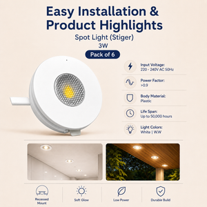 VK LED 3W Spot Light (Stiger) | White & Warm White | Recessed Ceiling Light | Pack of 6