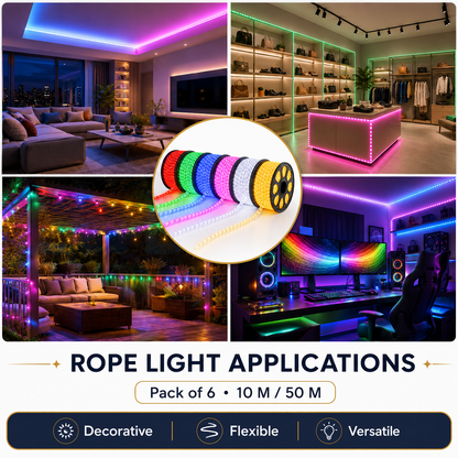 VK LED Rope Light | 10M & 50M | Cool White, Green, Red, Pink & Blue | Pack of 6