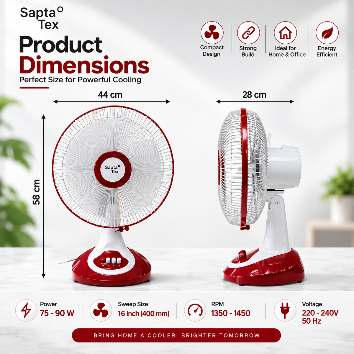 Title: 16 Inch Table Fan | 3 Blades | 75-90W | 1350-1450 RPM | Pack of 2