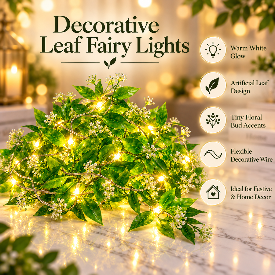 VK LED Leaf Fairy Decorative Light | Warm White | 10 × 12 ft