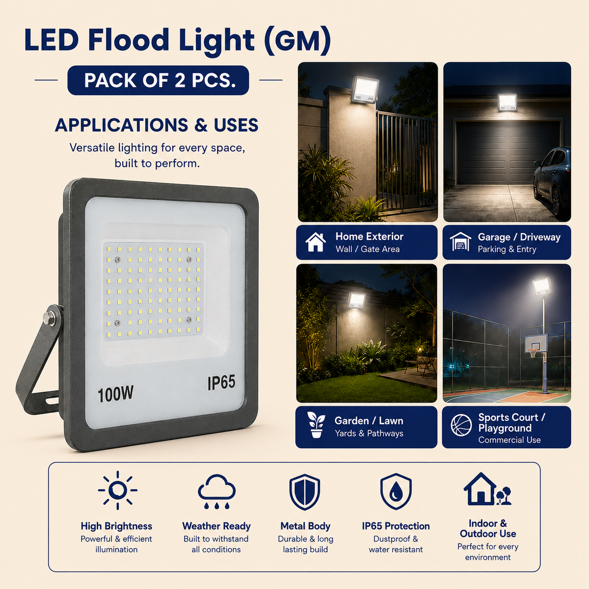 VK LED Flood Light (GM) | 50W, 100W & 200W | Outdoor LED Flood Light | 6500K