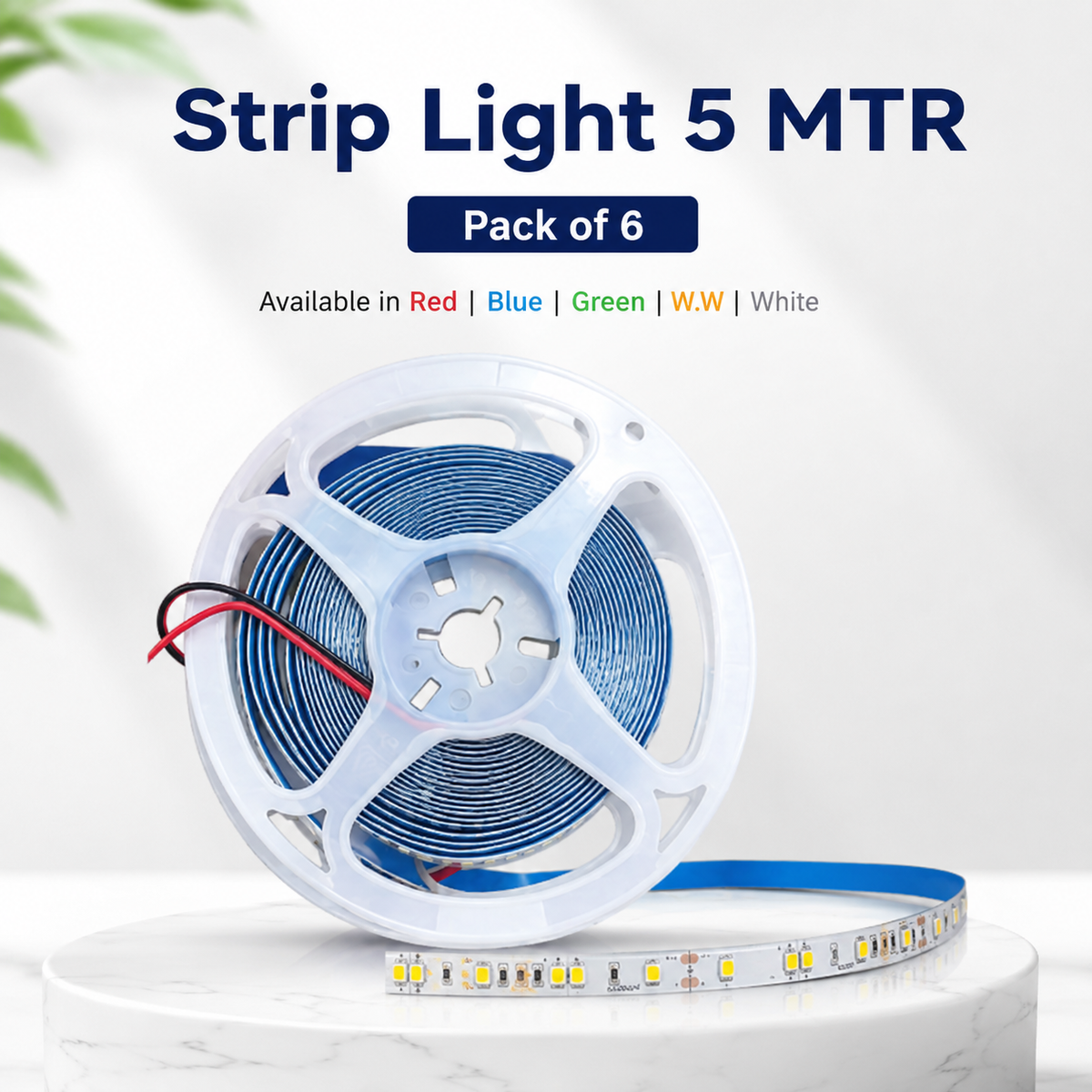 VK LED Strip Light 5 Meter | Red, Blue, Green, Warm White & White | Copper Wire | Pack of 6