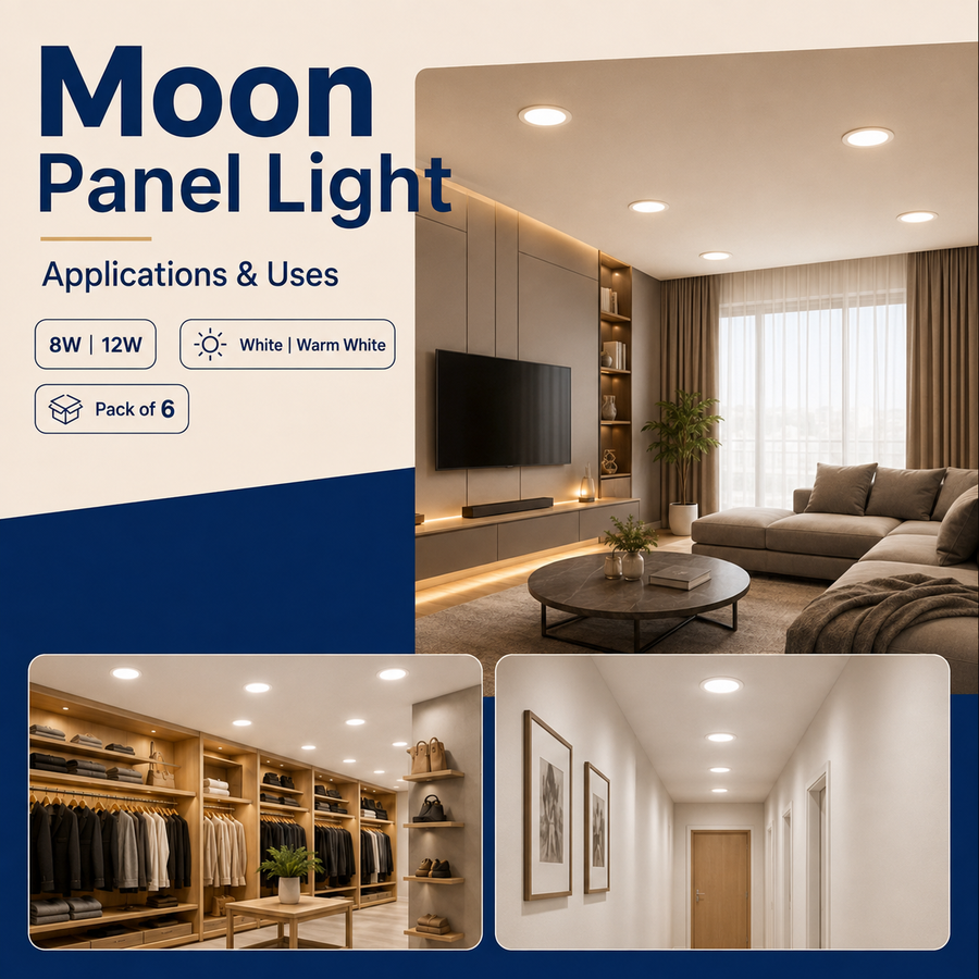 VK LED Moon Panel Light | 8W & 12W | White & Warm White | Recessed Ceiling Light | Pack of 6