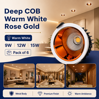 VK LED Deep COB Rose Gold Light | 9W, 12W & 15W | White & Warm White | Recessed Ceiling Spotlight