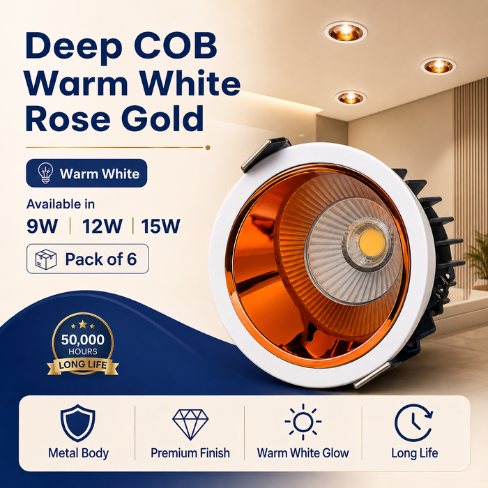 VK LED Deep COB Rose Gold Light | 9W, 12W & 15W | White & Warm White | Recessed Ceiling Spotlight