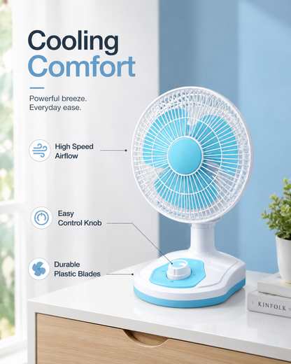 16 Inch Wall Cum Table Fan | 3 Plastic Blades | 80-100W | 1300-1350 RPM | Pack of 2