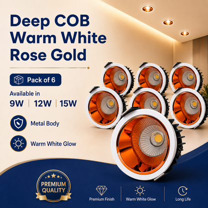 VK LED Deep COB Rose Gold Light | 9W, 12W & 15W | White & Warm White | Recessed Ceiling Spotlight