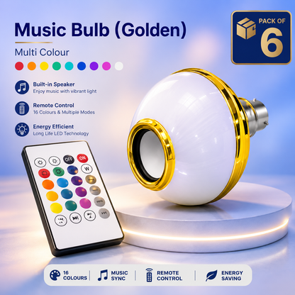 VK LED 12W Music Bulb (Golden) | RGB Multicolour Bluetooth Speaker Bulb with Remote | Pack of 6