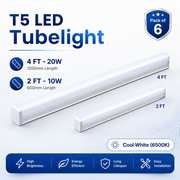 VK LED T5 LED Tubelight | 10W 2FT & 20W 4FT | Cool White 6500K | Pack of 6
