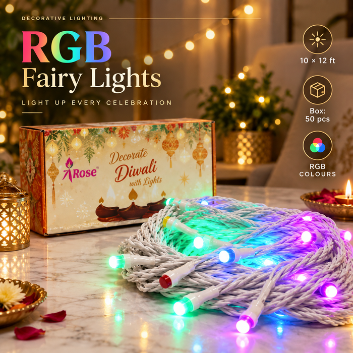 VK LED 8 mm Multi Fairy Light | RGB Multicolour | 10 × 12 ft | Pack of 4 PCS