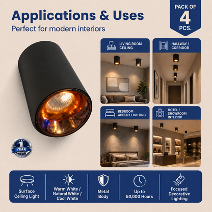 VK LED Surface Mounted Cylinder Light | 7W & 12W | Ceiling Spotlight | Warm White 3000K