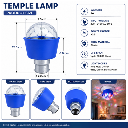 VK LED 5W Temple Lamp | RGB Multicolour Decorative Bulb | B22 Base | Pack of 10