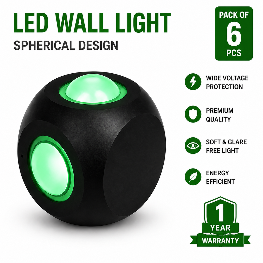 VK LED 4 Way Outdoor Wall Light | 4W | Pack of 6 | Warm White 3000K, Blue, Green & Red