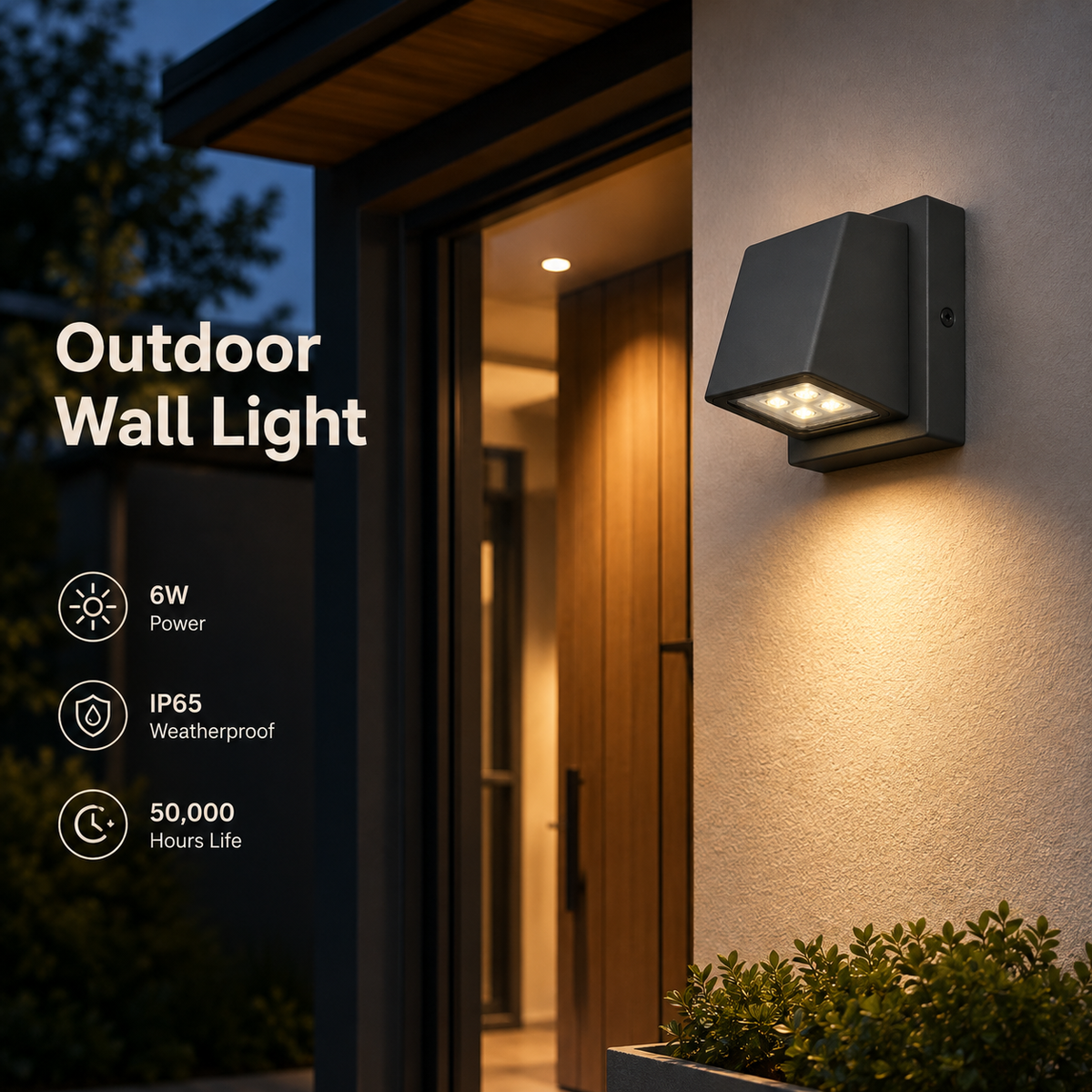 VK LED 6W Outdoor Wall Light | Gold Metal Body | Warm White 3000K | Pack of 2