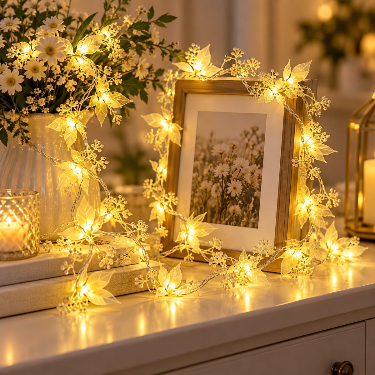 VK LED Leaf Fairy Decorative Light | Warm White | 10 × 12 ft