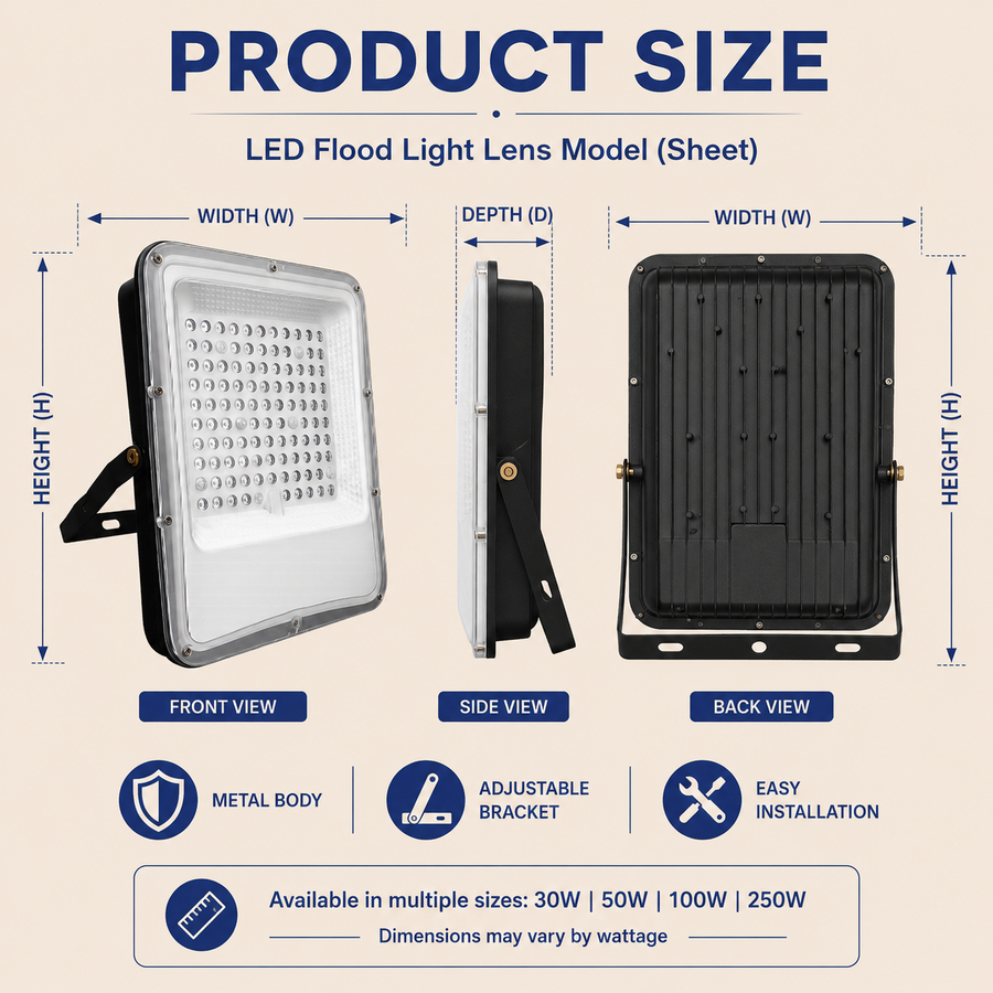 VK LED Flood Light Lens Model (Sheet) | 50W, 120W, 150W & 250W | Pack of 2 PCS