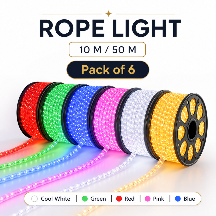 VK LED Rope Light | 10M & 50M | Cool White, Green, Red, Pink & Blue | Pack of 6