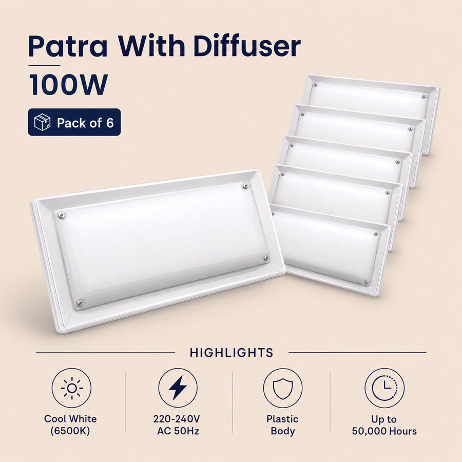 VK LED Patra With Diffuser | 100W | Cool White 6500K | Pack of 6