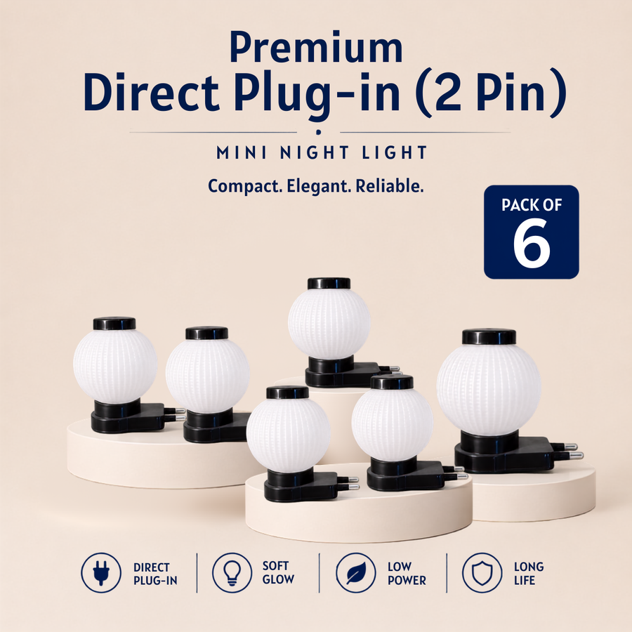 VK LED 0.5W Direct Plug-in Night Light | 2 Pin Decorative LED Lamp | 6 Colours | Pack of 6