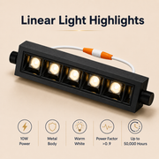 VK LED Linear Light | 10W Warm White | Black Metal Body | Pack of 6