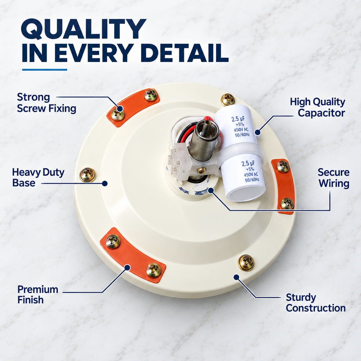 Ceiling Fan Motor Unit & Spare Parts Set | Premium Fan Blade | Capacitor & Wiring | Ivory Finish