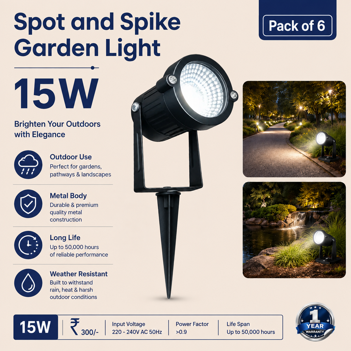 VK LED Spot & Spike Garden Light | 9W, 12W & 15W | Outdoor Landscape Light | White & Warm White