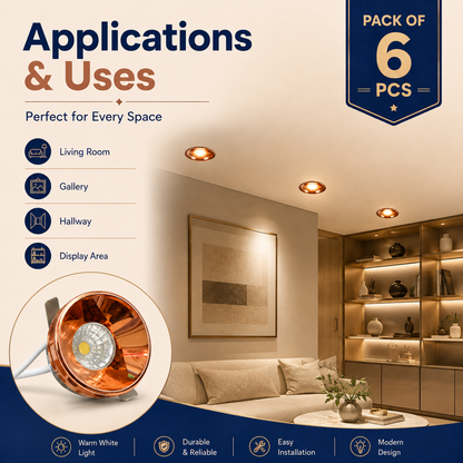 VK LED Rose Gold Spot Light (Makkhe) | 1W, 3W | White & Warm White | Pack of 6