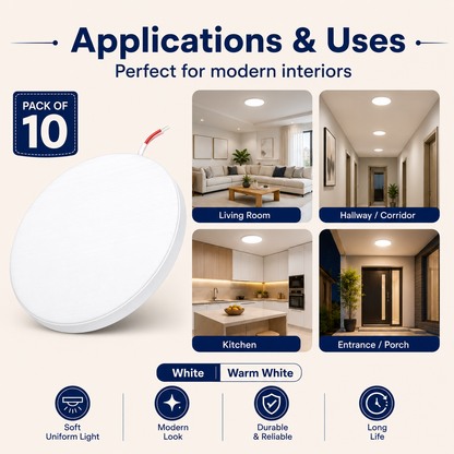 VK LED Round Surface Panel Light | 8W & 15W | Warm White 3000K & Cool White 6500K | Pack of 10