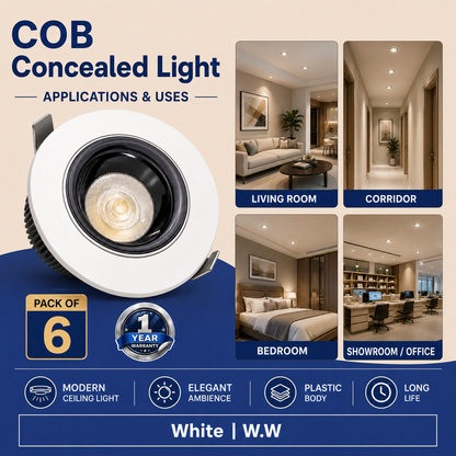 VK LED COB Concealed Light | 9W, 12W & 15W | White & Warm White | Recessed Ceiling Spotlight