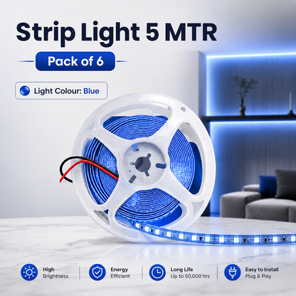 VK LED Strip Light 5 Meter | Red, Blue, Green, Warm White & White | Copper Wire | Pack of 6