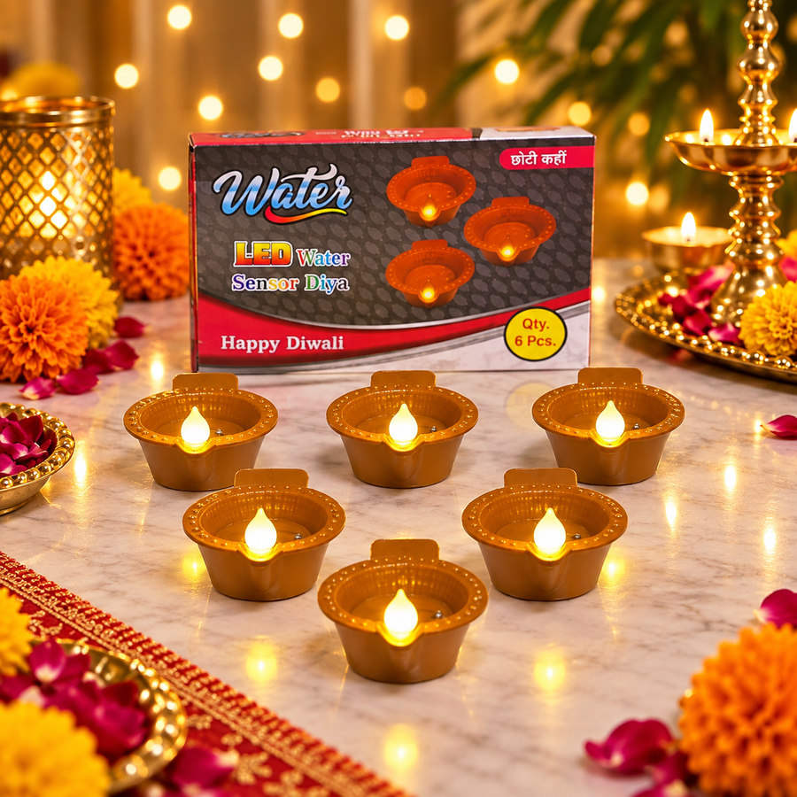 VK LED Water Sensor Diya | Warm White LED Decorative Diya | Pack of 4 PCS