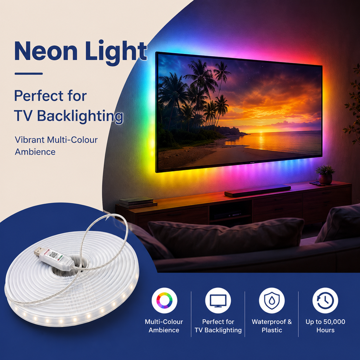 VK LED Neon Light 5 Meter | RGB Multicolour | Waterproof Decorative Strip Light with Remote