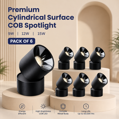 VK LED Cylindrical Rose Gold Surface COB Spotlight | 9W, 12W & 15W | White & Warm White